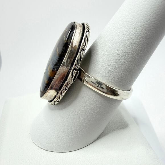 💕 Tiger eye silver plated gemstone ring. Stamped 925 size 8 hand made - Picture 5 of 12